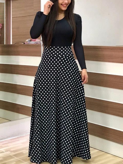 Plus Size Women Autumn Print Stitching Flower Casual Long Party Dress 2020 Vestidos Bodycon Elegant Sexy Woman Maxi Dress Femme