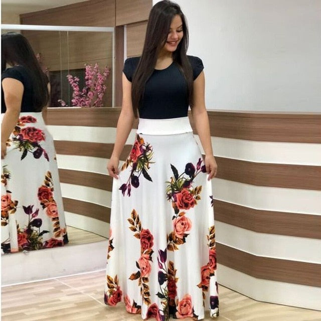 Plus Size Women Autumn Print Stitching Flower Casual Long Party Dress 2020 Vestidos Bodycon Elegant Sexy Woman Maxi Dress Femme