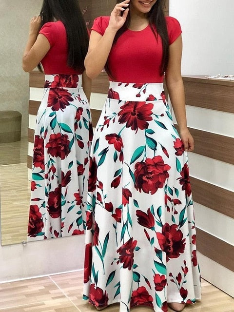 Plus Size Women Autumn Print Stitching Flower Casual Long Party Dress 2020 Vestidos Bodycon Elegant Sexy Woman Maxi Dress Femme