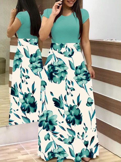 Plus Size Women Autumn Print Stitching Flower Casual Long Party Dress 2020 Vestidos Bodycon Elegant Sexy Woman Maxi Dress Femme