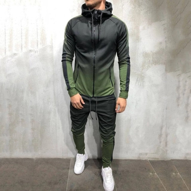 2 Pieces Sweatsuit Man Clothes Men's set Casual Hooded Sports Wear Zipper Tracksuit Training Hoodies Jacket Pants Track Suits 3d