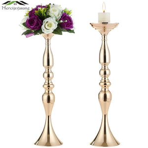 Gold Candle Holders/Stand 50cm/32cm Flowers Vase/Stand Metal Candlestick Floor Vase Candelabra Wedding Centerpieces Deco. 09802