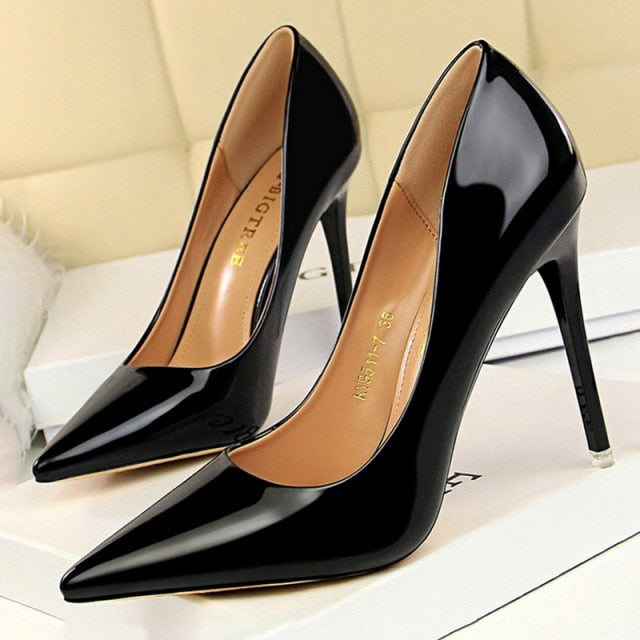 BIGTREE Shoes Woman Pumps Patent Leather High Heels Shoes Women Basic Pump Wedding Shoes Female Stiletto Women Heel Plus Size 43