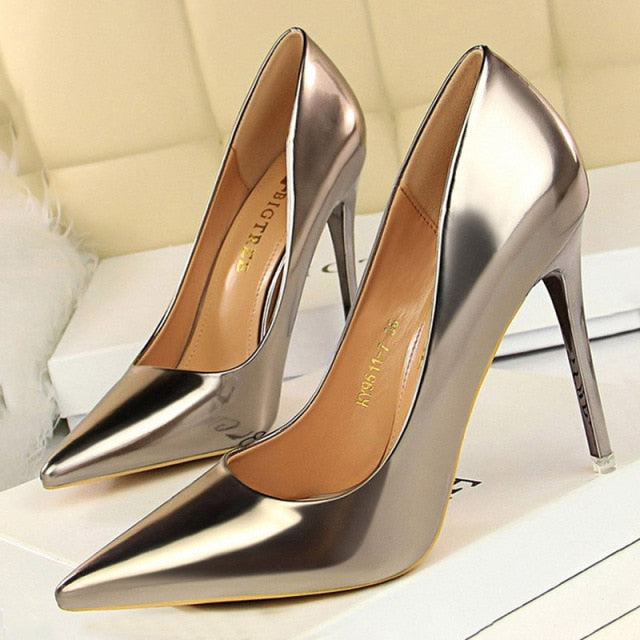 BIGTREE Shoes Woman Pumps Patent Leather High Heels Shoes Women Basic Pump Wedding Shoes Female Stiletto Women Heel Plus Size 43