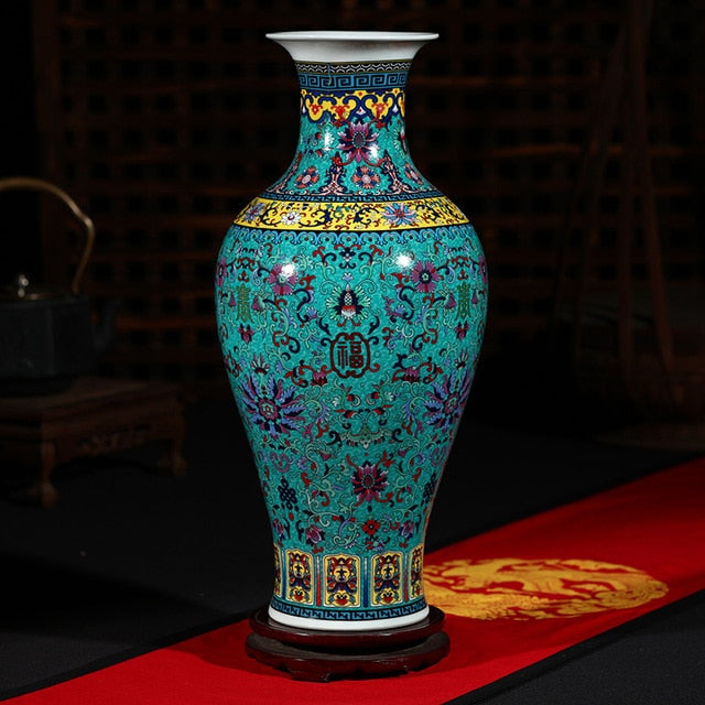 Luxury Jingdezhen Antique Longevity Porcelain Enamel Floor Vase Classical Decoration Large Chinese Vases Ancient Palace Vases