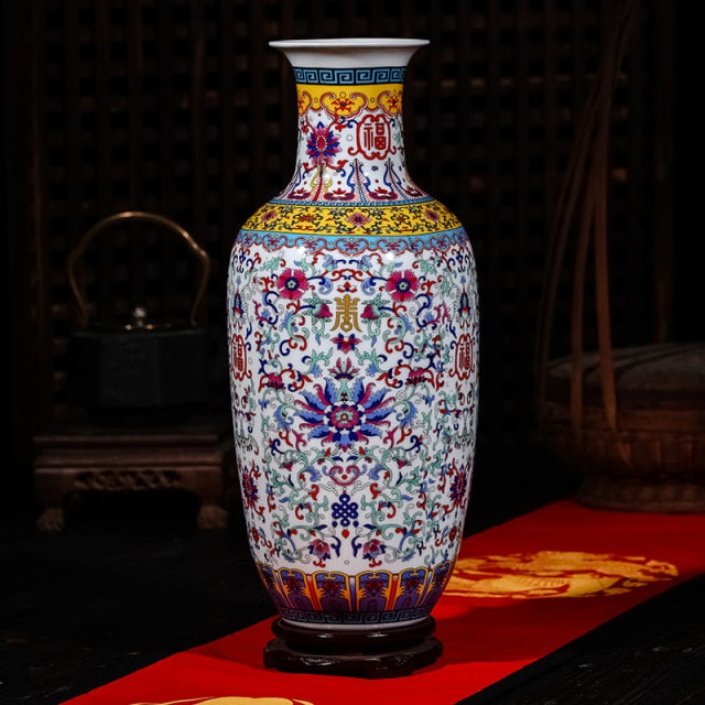 Luxury Jingdezhen Antique Longevity Porcelain Enamel Floor Vase Classical Decoration Large Chinese Vases Ancient Palace Vases