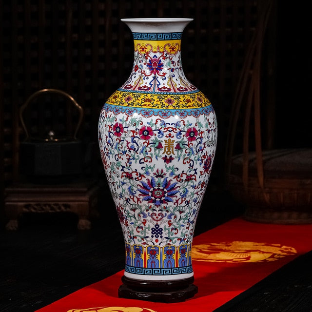 Luxury Jingdezhen Antique Longevity Porcelain Enamel Floor Vase Classical Decoration Large Chinese Vases Ancient Palace Vases