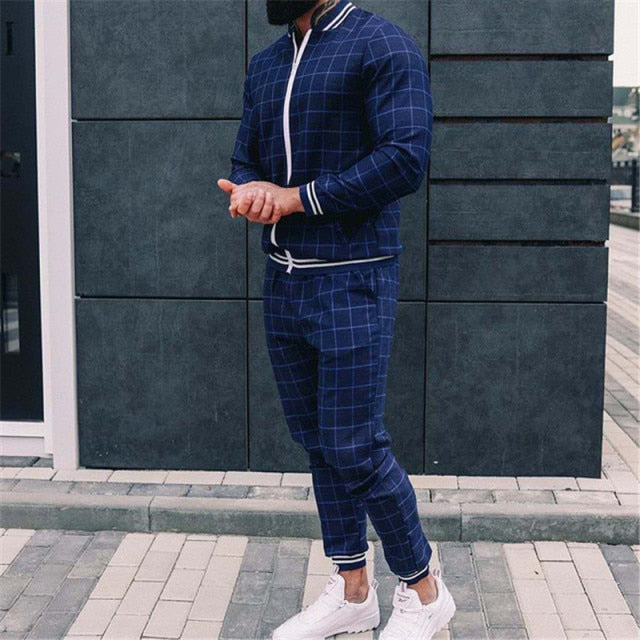 New 3D Colorful Plaid Men Sport Zipper suit Autumn Tracksuit Set Male Sweatshirt Running Jackets Men Tracksuit Sets gym Mens set