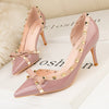 2020 Autumn fashion Women Dress Pumps Thin Heels High Heels Rivet Butterfly-knot Shoes For Lady stiletto wedding shoes stiletto