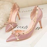 2020 Autumn fashion Women Dress Pumps Thin Heels High Heels Rivet Butterfly-knot Shoes For Lady stiletto wedding shoes stiletto