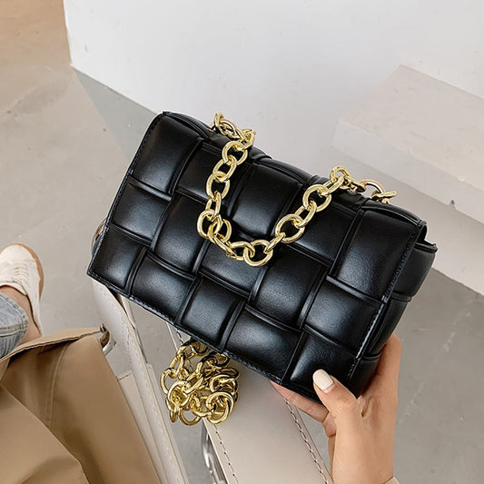 Luxury Women's Shoulder Bags Weave Leather Flap Bag For Women 2020 New Brand Designer Handbags Thick Chain Crossbody Bags Female