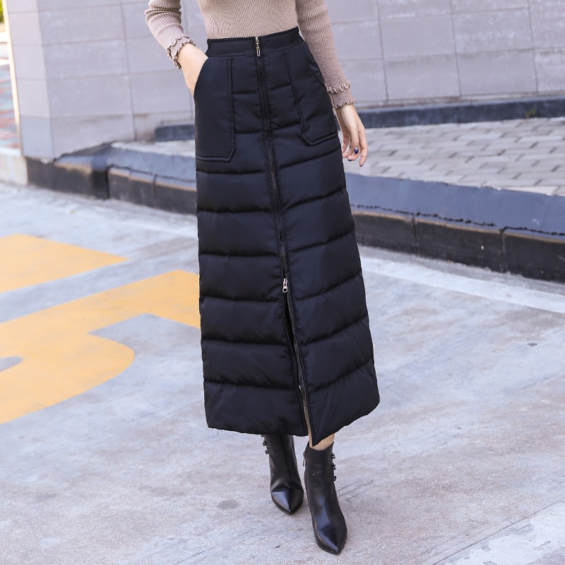 M-5XL Women's Skirts Fashion Winter Skirt 2020 New Windproof and Warm Zipper Down Cotton Skirt Large Size Black Skirts K1005