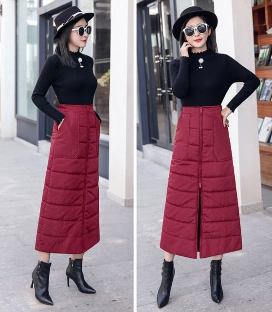 M-5XL Women's Skirts Fashion Winter Skirt 2020 New Windproof and Warm Zipper Down Cotton Skirt Large Size Black Skirts K1005