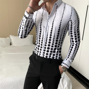 Men Dotted  Long Sleeve Slim Fit Casual Work Shirts