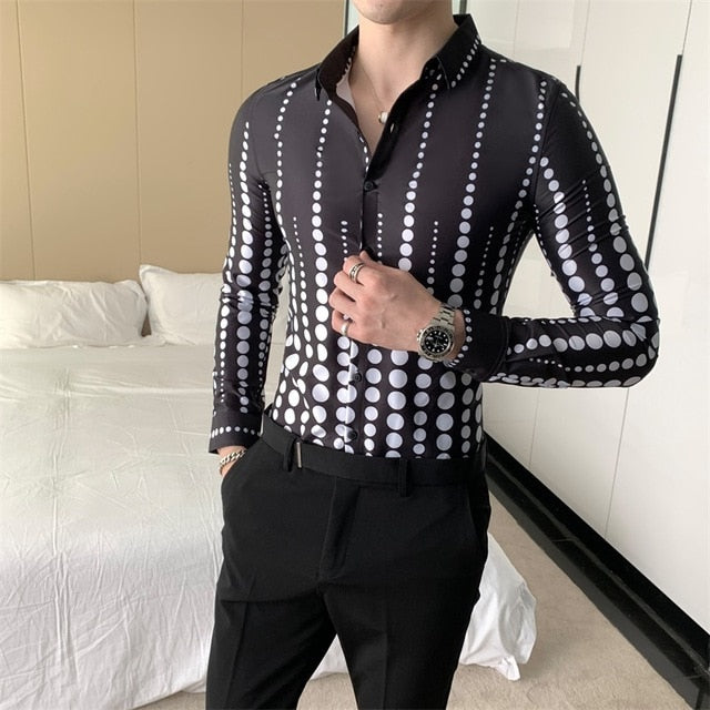 Men Dotted  Long Sleeve Slim Fit Casual Work Shirts