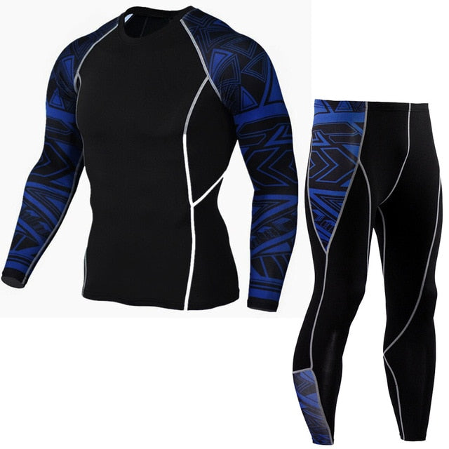 Mens Running Set Compression T-Shirt + Pants Sport Long Sleeves T Shirts Fitness Rashguard Men Gym Leggings Clothes Tight Suit