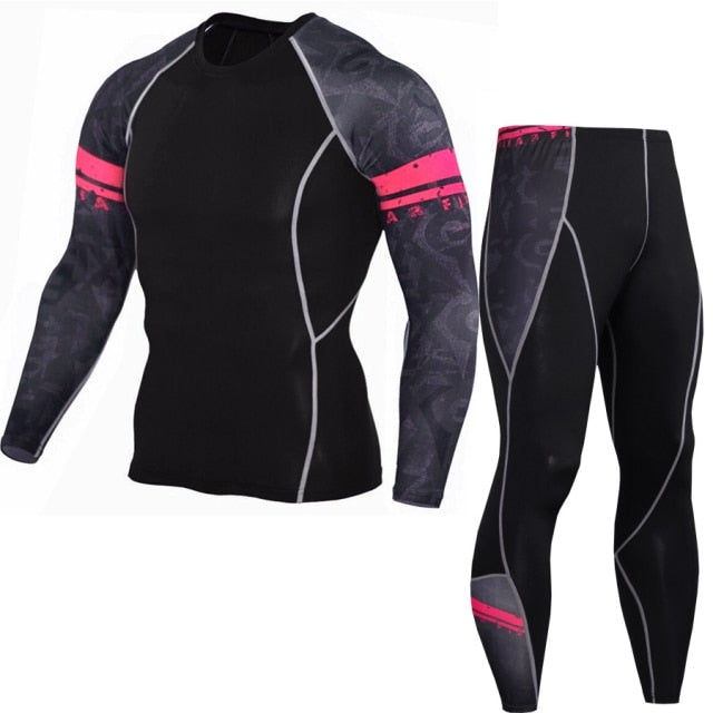 Mens Running Set Compression T-Shirt + Pants Sport Long Sleeves T Shirts Fitness Rashguard Men Gym Leggings Clothes Tight Suit