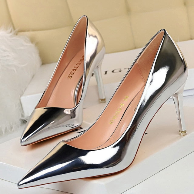 BIGTREE Shoes Woman Pumps Patent Leather High Heels Shoes Women Basic Pump Wedding Shoes Female Stiletto Women Heel Plus Size 43