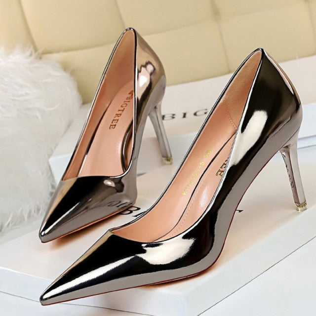 BIGTREE Shoes Woman Pumps Patent Leather High Heels Shoes Women Basic Pump Wedding Shoes Female Stiletto Women Heel Plus Size 43