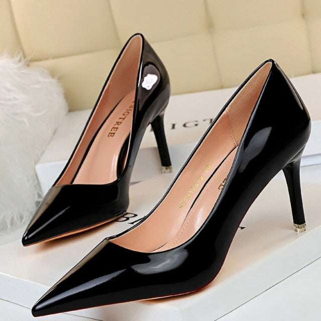 BIGTREE Shoes Woman Pumps Patent Leather High Heels Shoes Women Basic Pump Wedding Shoes Female Stiletto Women Heel Plus Size 43