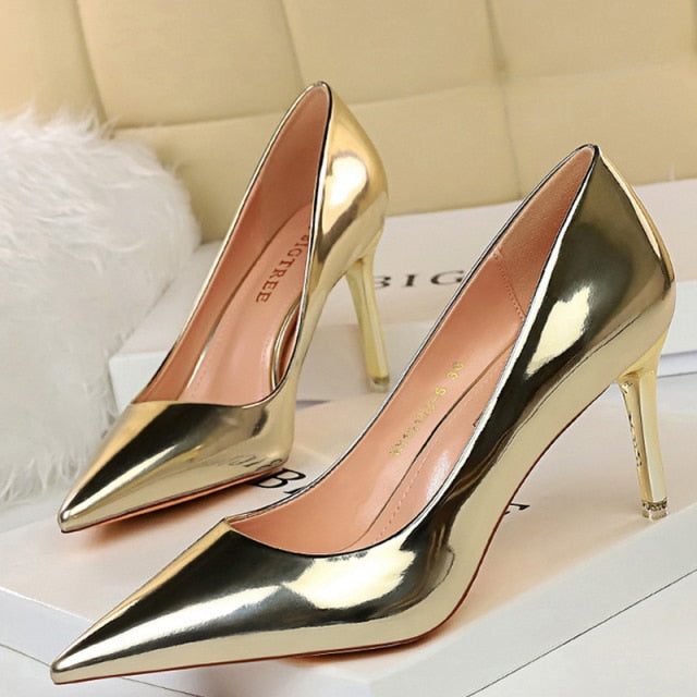 BIGTREE Shoes Woman Pumps Patent Leather High Heels Shoes Women Basic Pump Wedding Shoes Female Stiletto Women Heel Plus Size 43