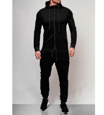 Men Casual Tracksuit Sport 2PCS Set Jacket+Pants Sport Jogging Athletic Trainer Solid Cotton Suit Runing Wear Gym Wear