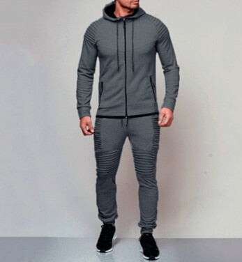 Men Casual Tracksuit Sport 2PCS Set Jacket+Pants Sport Jogging Athletic Trainer Solid Cotton Suit Runing Wear Gym Wear