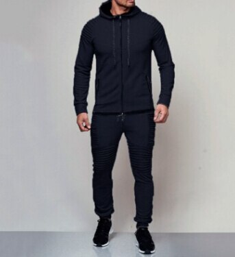 Men Casual Tracksuit Sport 2PCS Set Jacket+Pants Sport Jogging Athletic Trainer Solid Cotton Suit Runing Wear Gym Wear