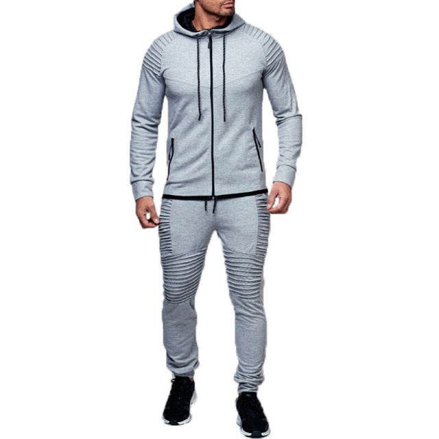 Men Casual Tracksuit Sport 2PCS Set Jacket+Pants Sport Jogging Athletic Trainer Solid Cotton Suit Runing Wear Gym Wear