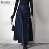 Women Elegant OL Solid Skirts ZANZEA Office Lady Zipper Long Skirt Elegant Party A Line Bottom Fashion PU Leather Skirt Oversize