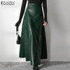 Women Elegant OL Solid Skirts ZANZEA Office Lady Zipper Long Skirt Elegant Party A Line Bottom Fashion PU Leather Skirt Oversize