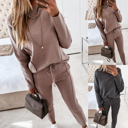 Solid Tracksuit Women Two Piece Set Autumn Clothes Oversize Sweatshirt Top Drawstring Pants Jogging Suit Female Leisure Outfits