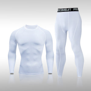 Men's Long-Sleeved Solid Color Compression Quick-Drying Sports Underwear Set Riding Running Fitness Gym Rashguard Sportswear