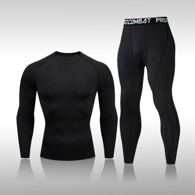 Men's Long-Sleeved Solid Color Compression Quick-Drying Sports Underwear Set Riding Running Fitness Gym Rashguard Sportswear