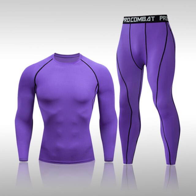 Men's Long-Sleeved Solid Color Compression Quick-Drying Sports Underwear Set Riding Running Fitness Gym Rashguard Sportswear