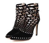 Eilyken 2021 Gladiator Sandals Summer Spring Pointed Toe Rivets Studded Cut Out Caged Ankle Boots Stiletto Heel Women Shoes