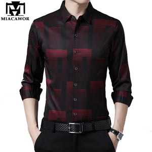 New Original Men Shirts Silk Cotton  Long Sleeve Shirt Mens Casual  Slim Fit Camisa Masculina C688