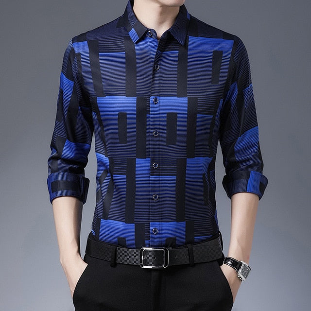 New Original Men Shirts Silk Cotton  Long Sleeve Shirt Mens Casual  Slim Fit Camisa Masculina C688