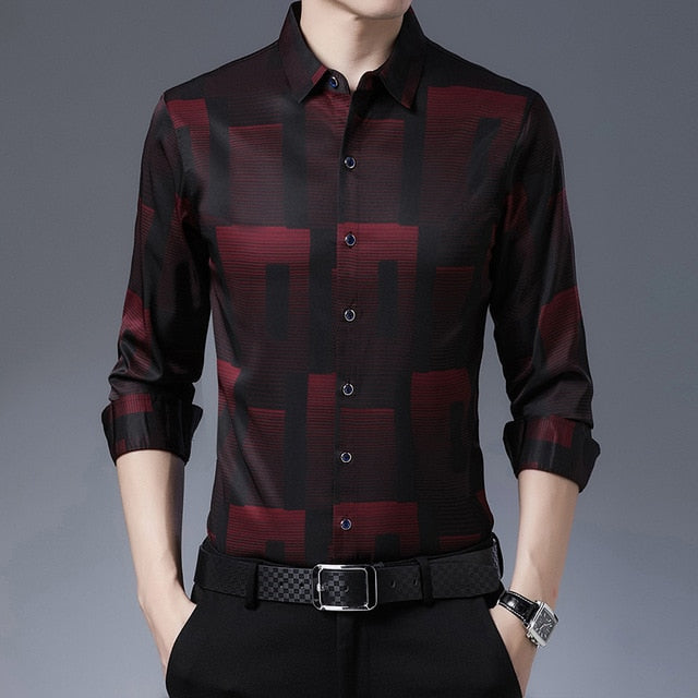 New Original Men Shirts Silk Cotton  Long Sleeve Shirt Mens Casual  Slim Fit Camisa Masculina C688