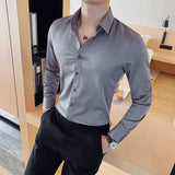 British Style New Solid Shirt Men Long Sleeve  Business Formal Wear Men Shirts Slim Fit Casual Blouse