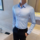 British Style New Solid Shirt Men Long Sleeve  Business Formal Wear Men Shirts Slim Fit Casual Blouse