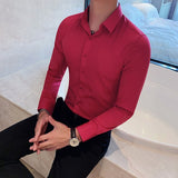 British Style New Solid Shirt Men Long Sleeve  Business Formal Wear Men Shirts Slim Fit Casual Blouse