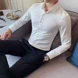 British Style New Solid Shirt Men Long Sleeve  Business Formal Wear Men Shirts Slim Fit Casual Blouse