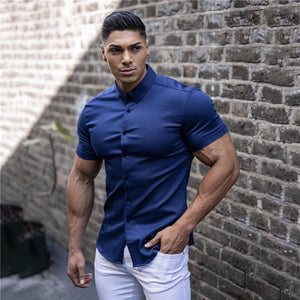 Men Fashion Casual Short Sleeve Business Dress Shirt