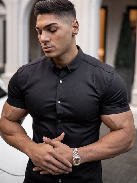 Men Fashion Casual Short Sleeve Business Dress Shirt