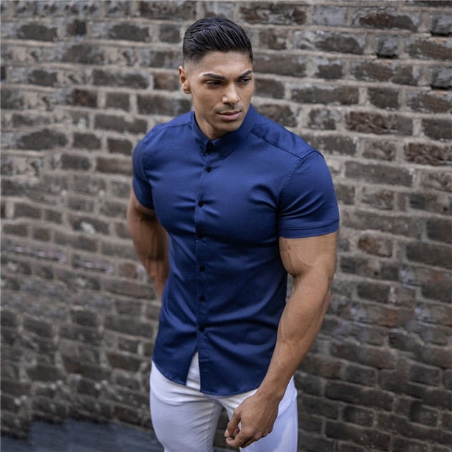 Men Fashion Casual Short Sleeve Business Dress Shirt