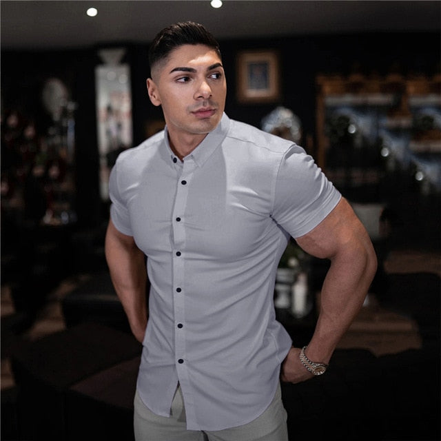 Men Fashion Casual Short Sleeve Business Dress Shirt