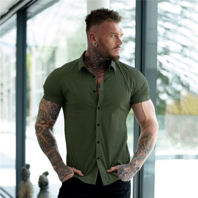 Men Fashion Casual Short Sleeve Business Dress Shirt