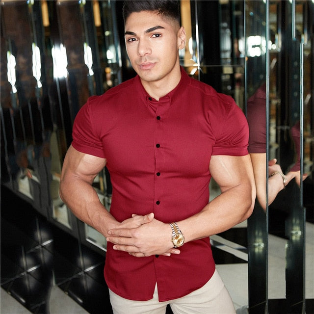 Men Fashion Casual Short Sleeve Business Dress Shirt