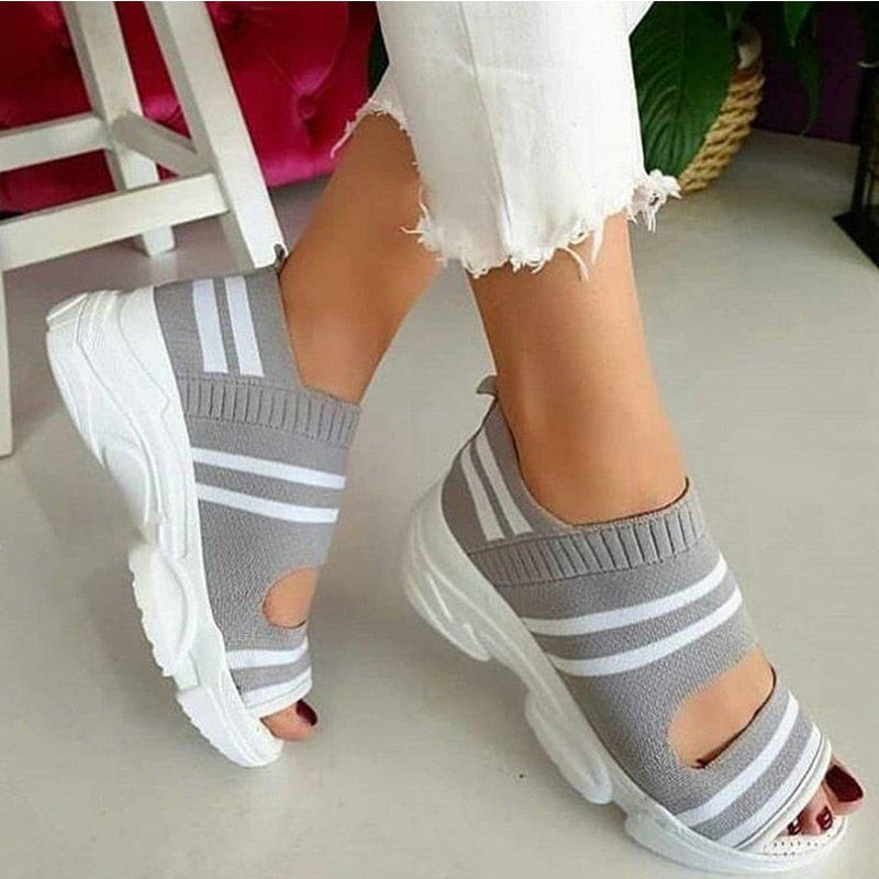 Women's Sandals Wedges Footwear Summer Platform Sandals Women Shoes Female Slip on Peep Toe Knitted Ladies Sneakers Casual 2021